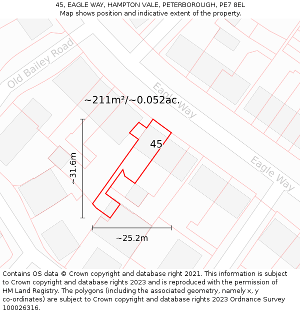 45, EAGLE WAY, HAMPTON VALE, PETERBOROUGH, PE7 8EL: Plot and title map
