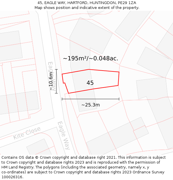 45, EAGLE WAY, HARTFORD, HUNTINGDON, PE29 1ZA: Plot and title map