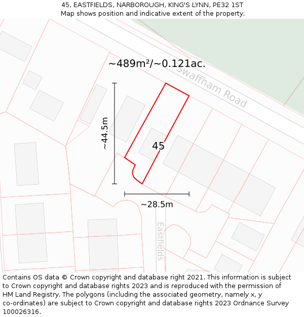 45, EASTFIELDS, NARBOROUGH, KING'S LYNN, PE32 1ST: Plot and title map