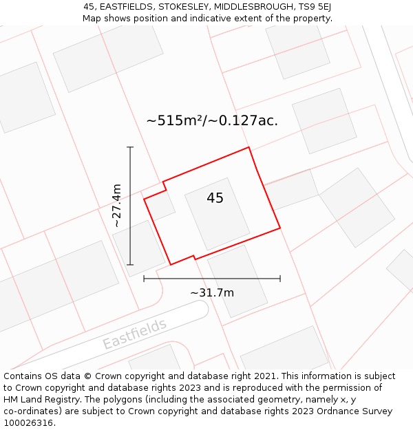 45, EASTFIELDS, STOKESLEY, MIDDLESBROUGH, TS9 5EJ: Plot and title map
