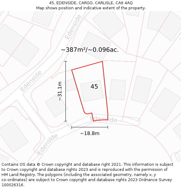 45, EDENSIDE, CARGO, CARLISLE, CA6 4AQ: Plot and title map