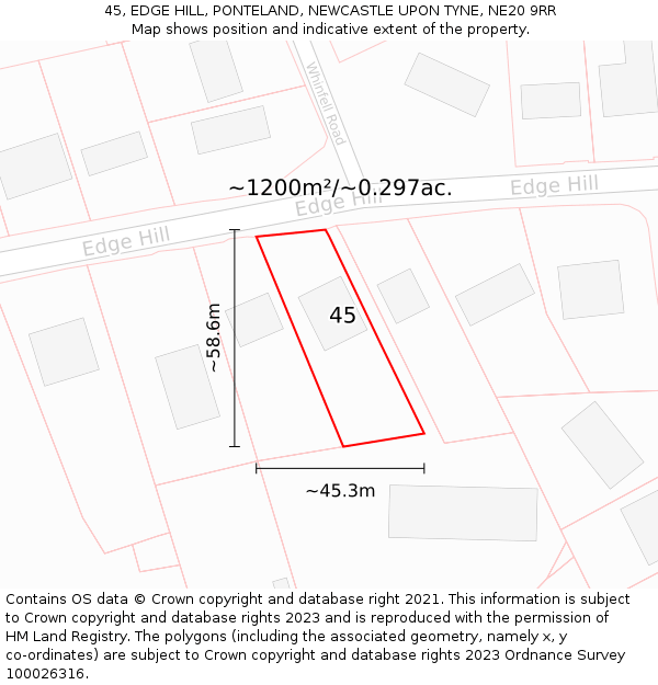 45, EDGE HILL, PONTELAND, NEWCASTLE UPON TYNE, NE20 9RR: Plot and title map
