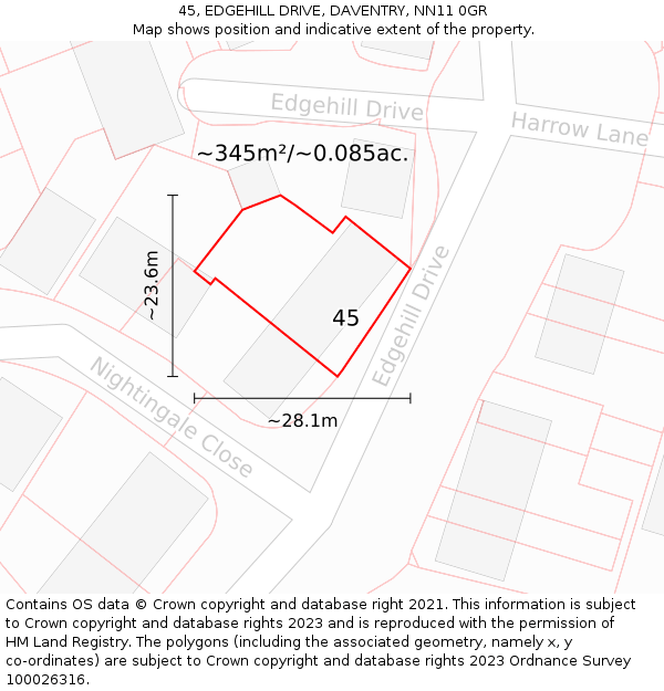 45, EDGEHILL DRIVE, DAVENTRY, NN11 0GR: Plot and title map