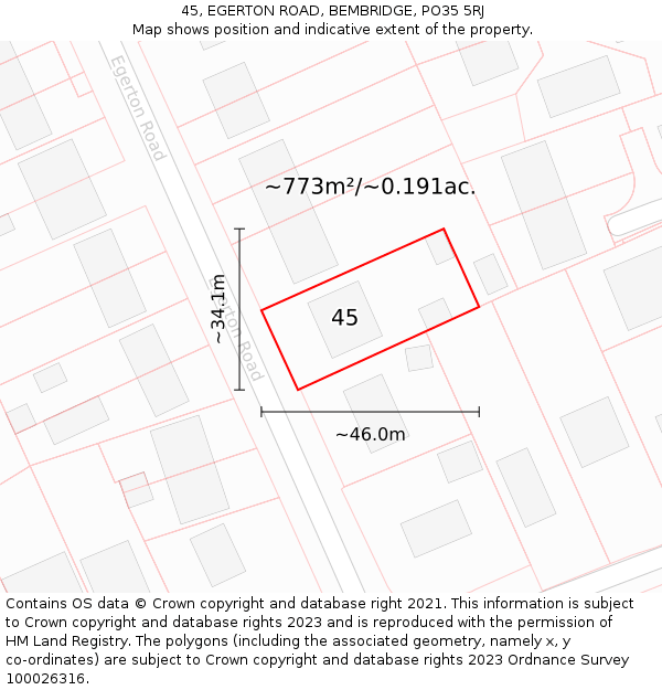 45, EGERTON ROAD, BEMBRIDGE, PO35 5RJ: Plot and title map