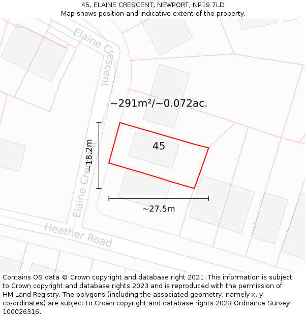 45, ELAINE CRESCENT, NEWPORT, NP19 7LD: Plot and title map