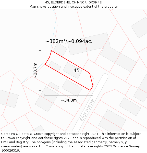 45, ELDERDENE, CHINNOR, OX39 4EJ: Plot and title map