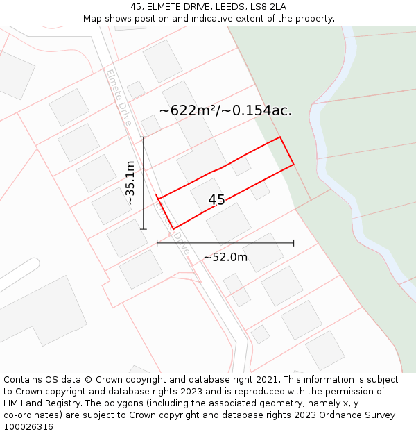 45, ELMETE DRIVE, LEEDS, LS8 2LA: Plot and title map