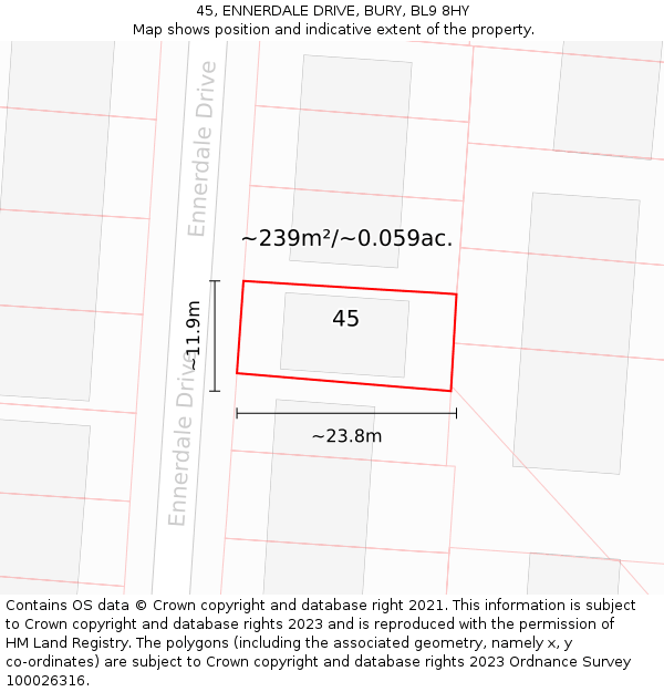 45, ENNERDALE DRIVE, BURY, BL9 8HY: Plot and title map