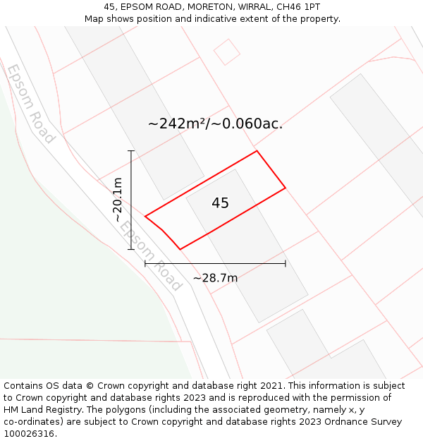 45, EPSOM ROAD, MORETON, WIRRAL, CH46 1PT: Plot and title map