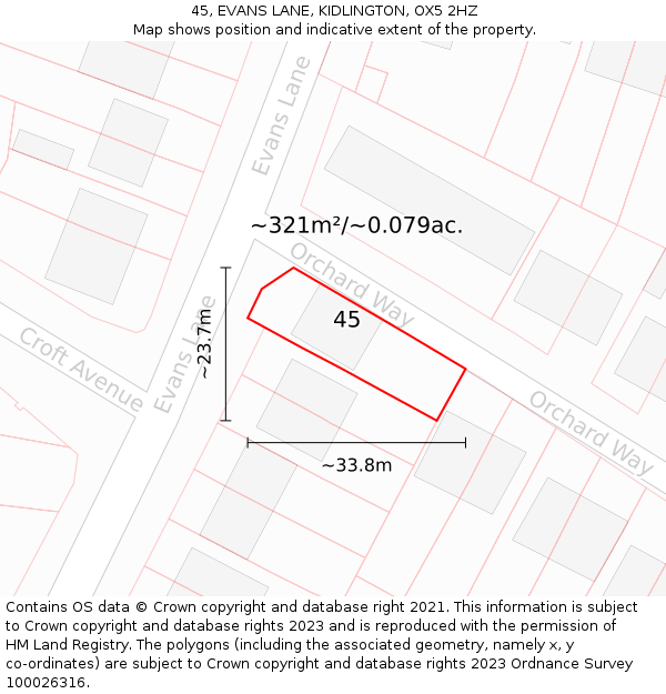 45, EVANS LANE, KIDLINGTON, OX5 2HZ: Plot and title map