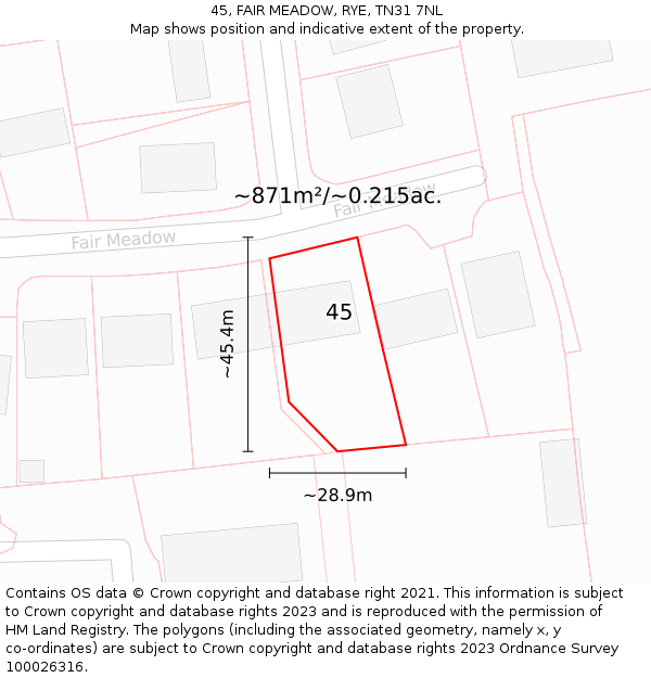 45, FAIR MEADOW, RYE, TN31 7NL: Plot and title map