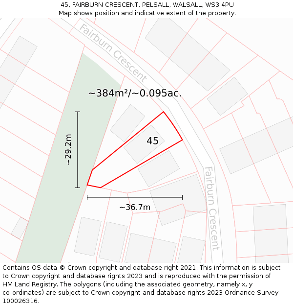 45, FAIRBURN CRESCENT, PELSALL, WALSALL, WS3 4PU: Plot and title map