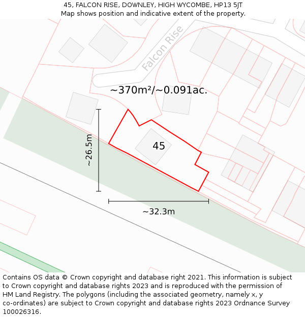 45, FALCON RISE, DOWNLEY, HIGH WYCOMBE, HP13 5JT: Plot and title map