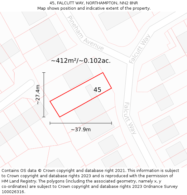 45, FALCUTT WAY, NORTHAMPTON, NN2 8NR: Plot and title map