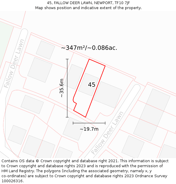 45, FALLOW DEER LAWN, NEWPORT, TF10 7JF: Plot and title map