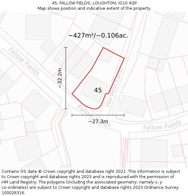 45, FALLOW FIELDS, LOUGHTON, IG10 4QP: Plot and title map