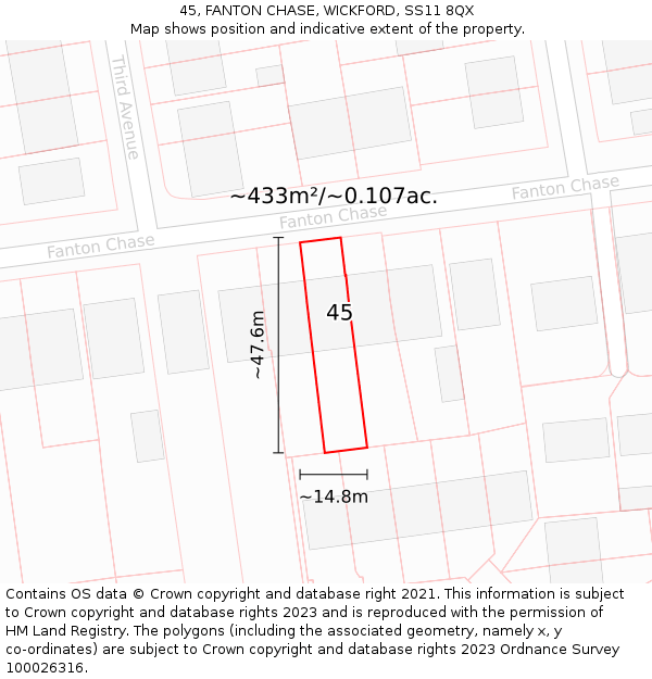 45, FANTON CHASE, WICKFORD, SS11 8QX: Plot and title map