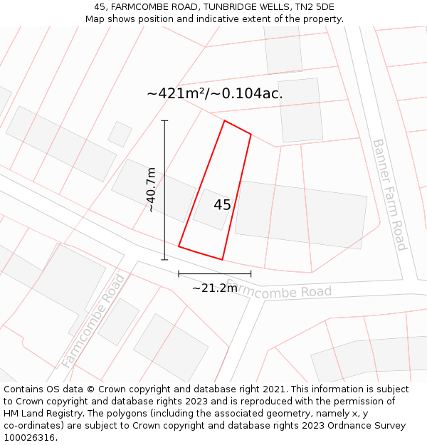 45, FARMCOMBE ROAD, TUNBRIDGE WELLS, TN2 5DE: Plot and title map