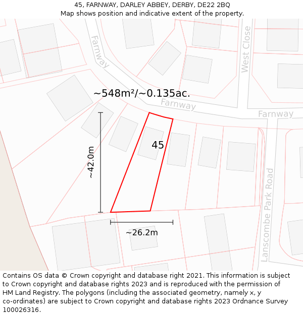 45, FARNWAY, DARLEY ABBEY, DERBY, DE22 2BQ: Plot and title map
