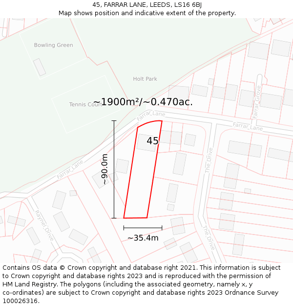 45, FARRAR LANE, LEEDS, LS16 6BJ: Plot and title map