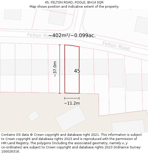 45, FELTON ROAD, POOLE, BH14 0QR: Plot and title map