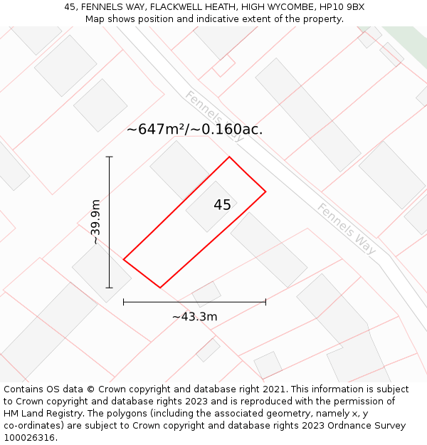 45, FENNELS WAY, FLACKWELL HEATH, HIGH WYCOMBE, HP10 9BX: Plot and title map