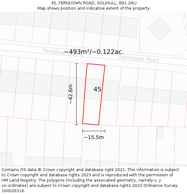 45, FERNDOWN ROAD, SOLIHULL, B91 2AU: Plot and title map