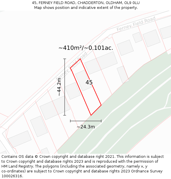 45, FERNEY FIELD ROAD, CHADDERTON, OLDHAM, OL9 0LU: Plot and title map