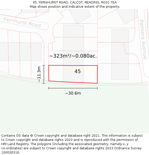 45, FERNHURST ROAD, CALCOT, READING, RG31 7EA: Plot and title map