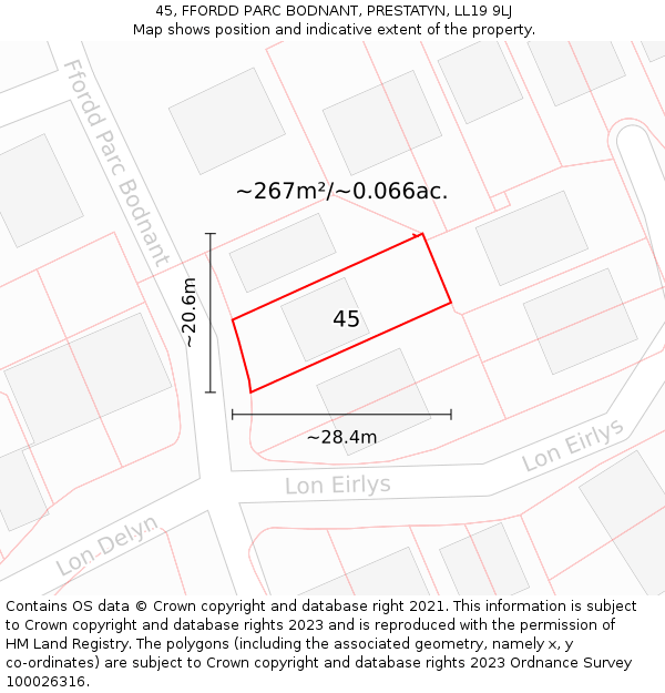 45, FFORDD PARC BODNANT, PRESTATYN, LL19 9LJ: Plot and title map
