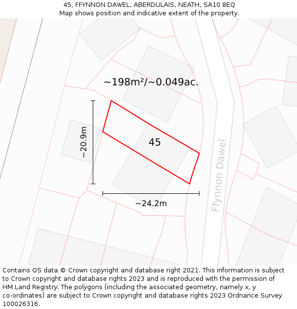 45, FFYNNON DAWEL, ABERDULAIS, NEATH, SA10 8EQ: Plot and title map