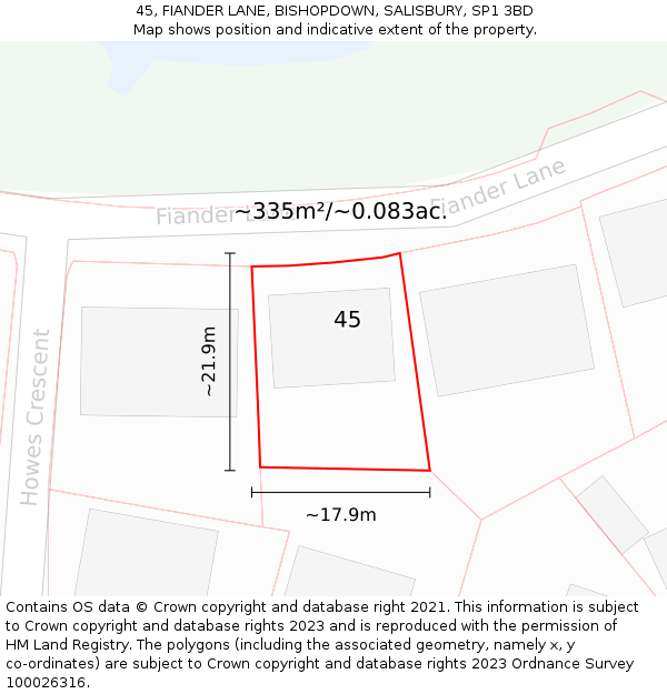 45, FIANDER LANE, BISHOPDOWN, SALISBURY, SP1 3BD: Plot and title map