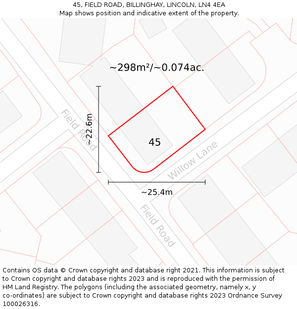 45, FIELD ROAD, BILLINGHAY, LINCOLN, LN4 4EA: Plot and title map