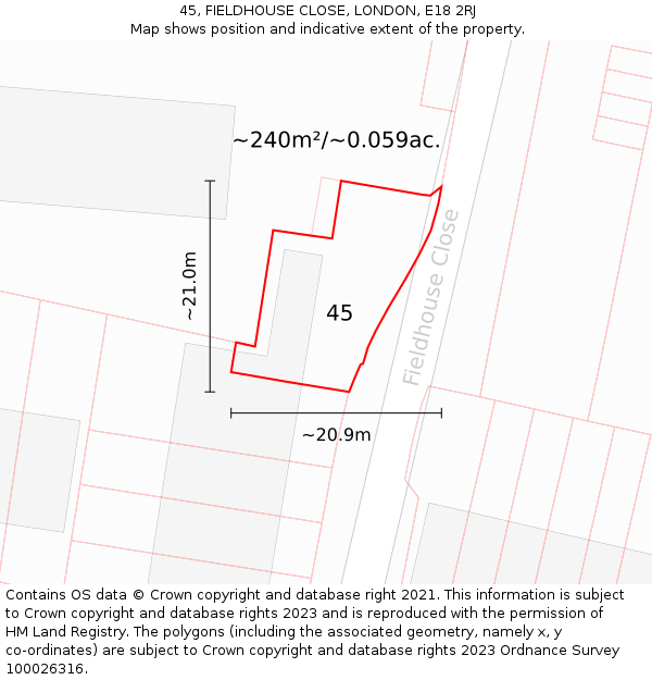 45, FIELDHOUSE CLOSE, LONDON, E18 2RJ: Plot and title map