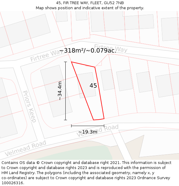 45, FIR TREE WAY, FLEET, GU52 7NB: Plot and title map