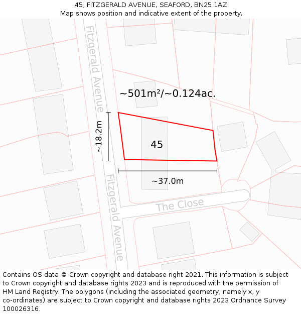 45, FITZGERALD AVENUE, SEAFORD, BN25 1AZ: Plot and title map