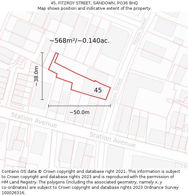 45, FITZROY STREET, SANDOWN, PO36 8HQ: Plot and title map