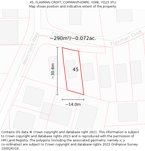 45, FLAXMAN CROFT, COPMANTHORPE, YORK, YO23 3TU: Plot and title map