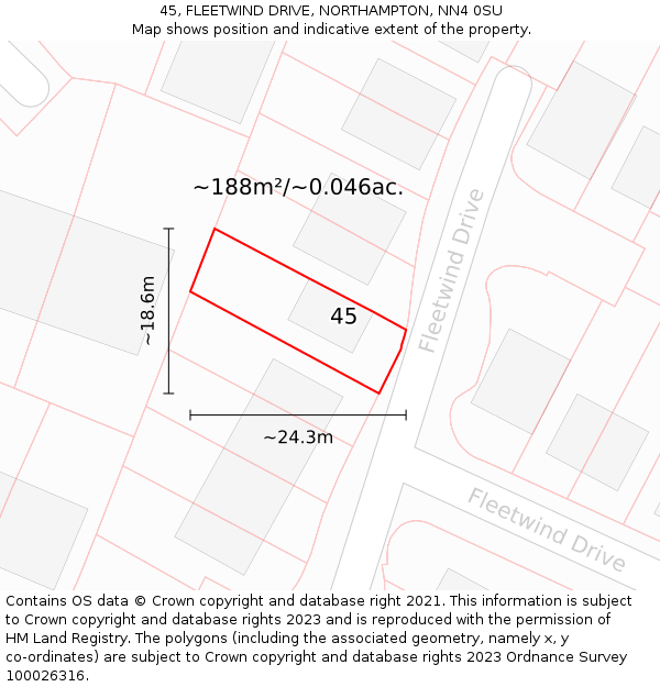 45, FLEETWIND DRIVE, NORTHAMPTON, NN4 0SU: Plot and title map