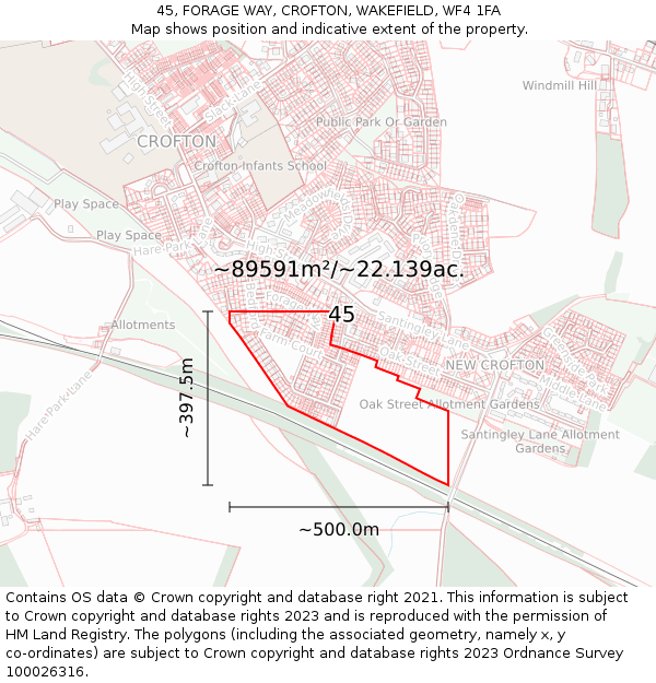 45, FORAGE WAY, CROFTON, WAKEFIELD, WF4 1FA: Plot and title map