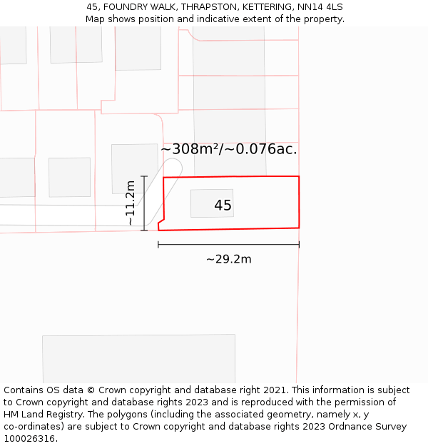 45, FOUNDRY WALK, THRAPSTON, KETTERING, NN14 4LS: Plot and title map