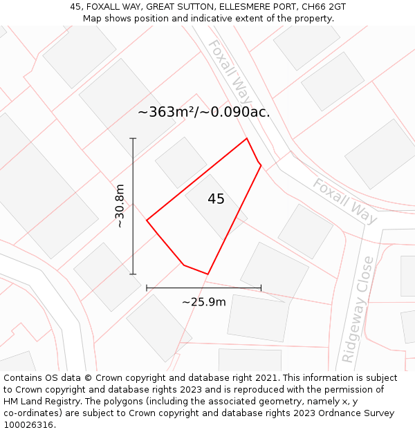 45, FOXALL WAY, GREAT SUTTON, ELLESMERE PORT, CH66 2GT: Plot and title map