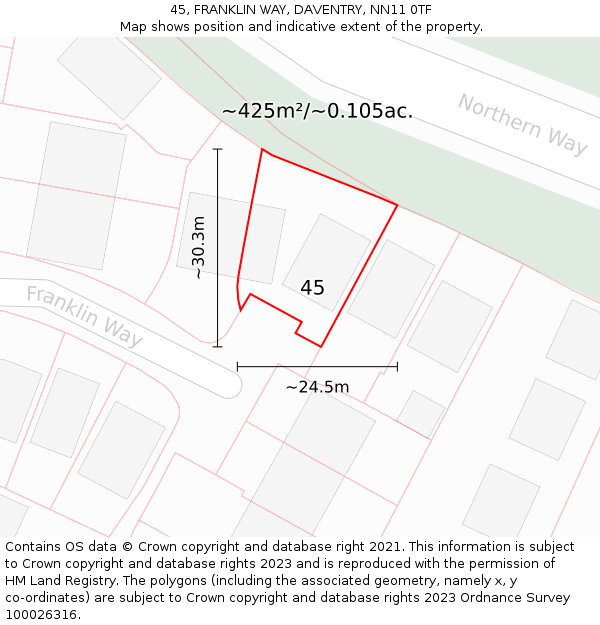 45, FRANKLIN WAY, DAVENTRY, NN11 0TF: Plot and title map