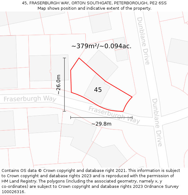 45, FRASERBURGH WAY, ORTON SOUTHGATE, PETERBOROUGH, PE2 6SS: Plot and title map