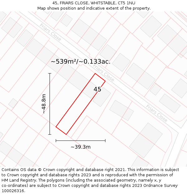45, FRIARS CLOSE, WHITSTABLE, CT5 1NU: Plot and title map