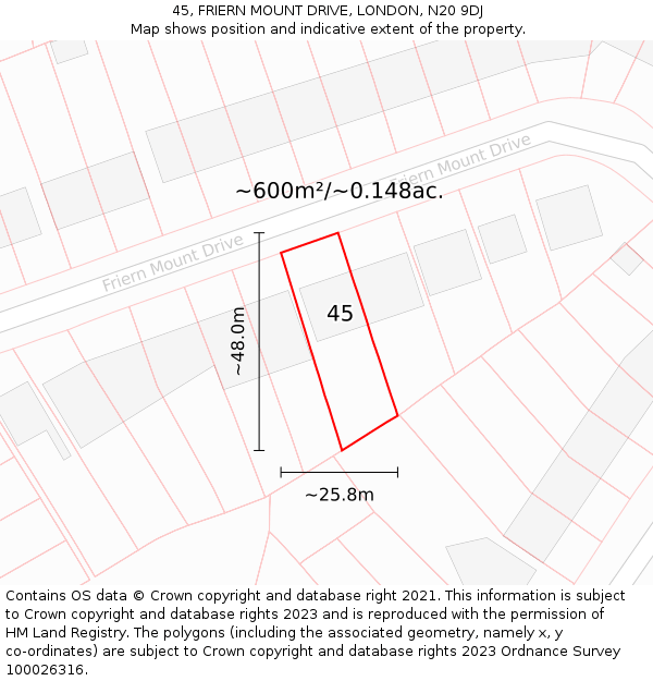 45, FRIERN MOUNT DRIVE, LONDON, N20 9DJ: Plot and title map