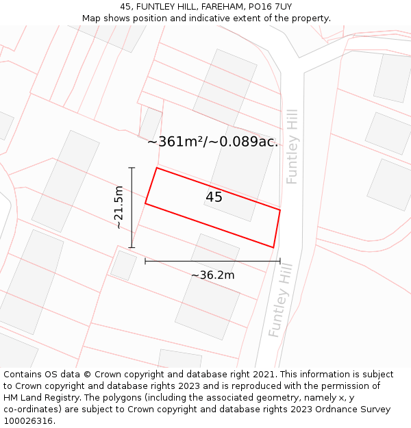 45, FUNTLEY HILL, FAREHAM, PO16 7UY: Plot and title map