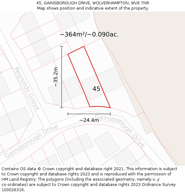 45, GAINSBOROUGH DRIVE, WOLVERHAMPTON, WV6 7NR: Plot and title map