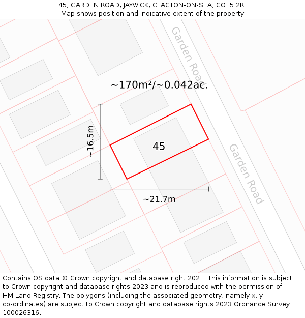 45, GARDEN ROAD, JAYWICK, CLACTON-ON-SEA, CO15 2RT: Plot and title map