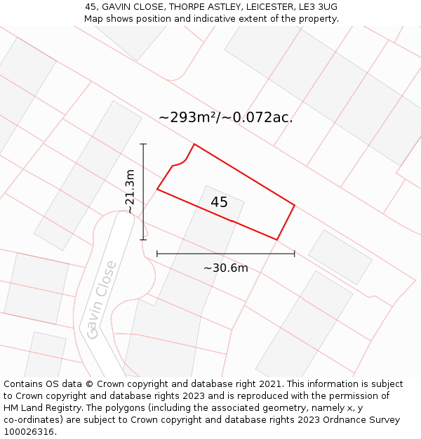 45, GAVIN CLOSE, THORPE ASTLEY, LEICESTER, LE3 3UG: Plot and title map